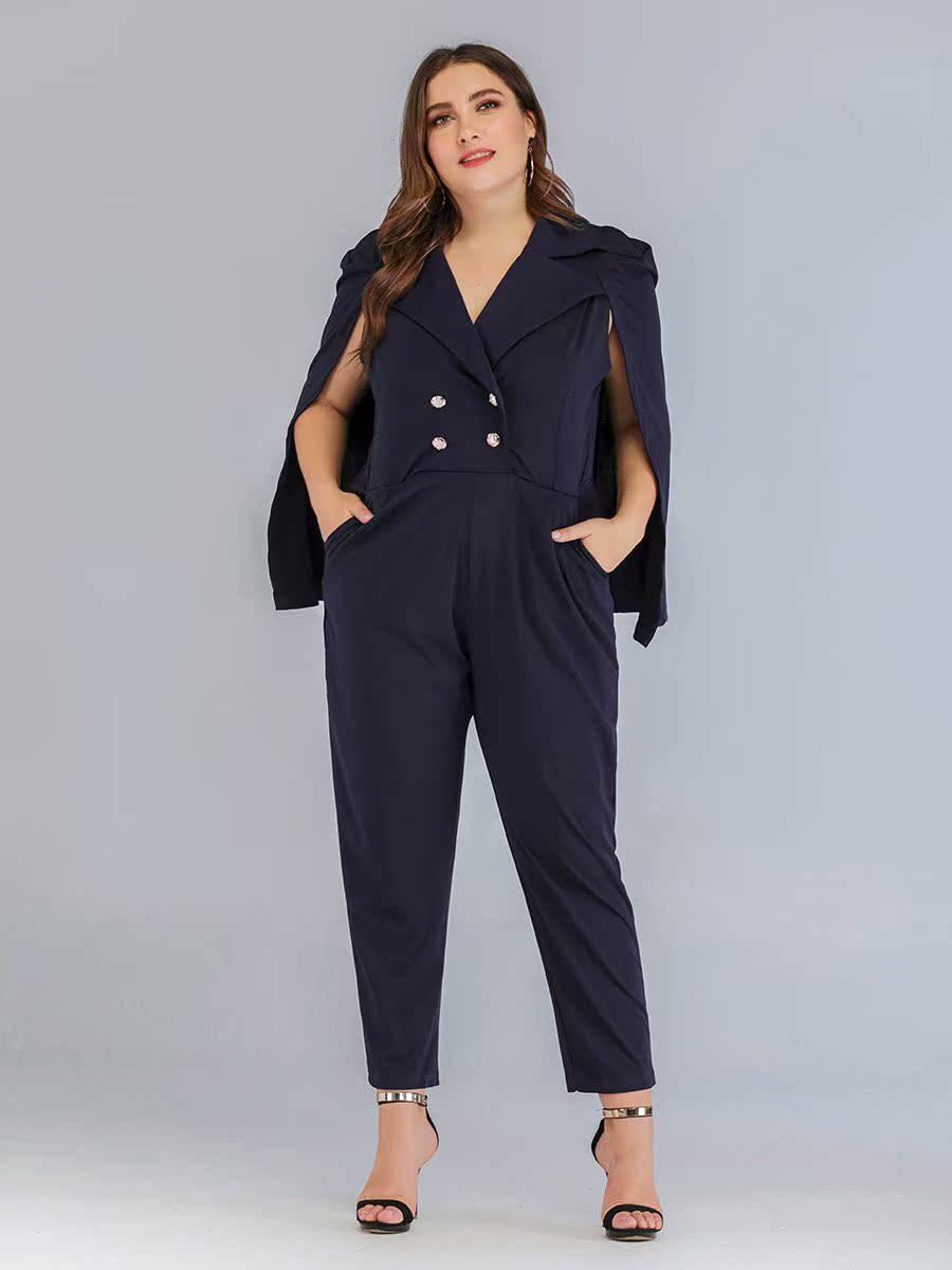 plus size women"s fashion jumpsuit大码女装披风修身连体裤 - 超