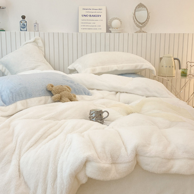 ins韩风泰迪绒柔软四件套保暖纯色软糯牛奶绒亲肤床上三件套床品