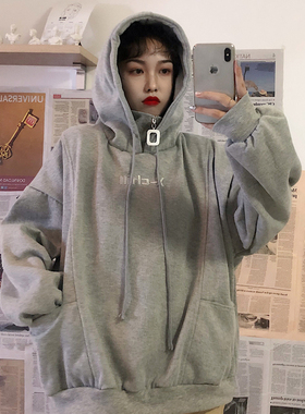 cec卫衣女连帽宽松加绒加厚冬学生套头慵懒风mschf外套丧系上衣服