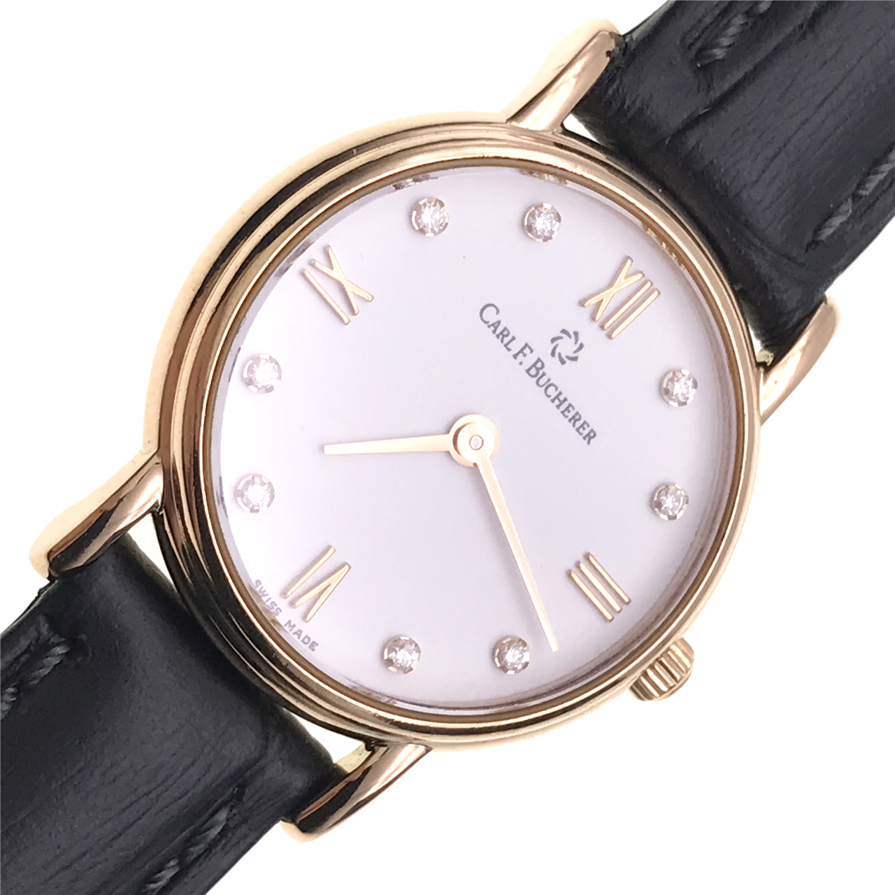 [9.0新]宝齐莱18k玫瑰金钻石刻度石英白面女表