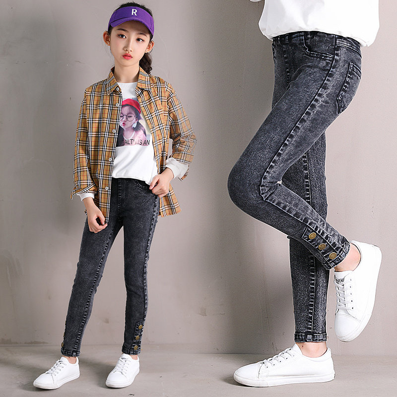 13岁牛仔裤子_女童小脚牛仔裤洋气十岁女孩裤子13韩版15岁中大童春秋