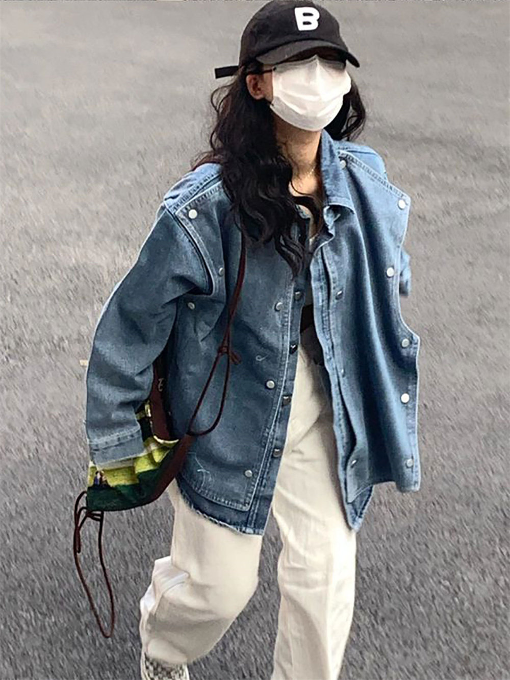 港风复古假两件设计感小众长袖牛仔外套女早秋拼接夹克上衣ins潮