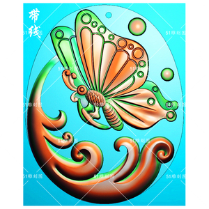 精雕图花鸟挂牌jdp灰度图bmp浮雕图木雕玉雕gnq-002椭圆蝴蝶挂件