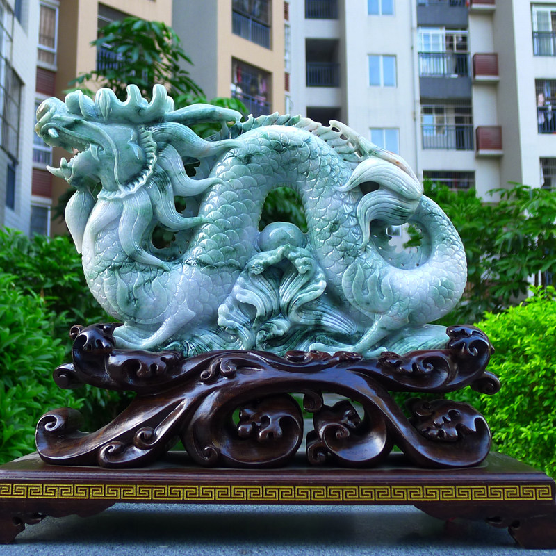 缅甸天然a货翡翠飘花龙腾盛世 大件龙摆件 裸石重12斤