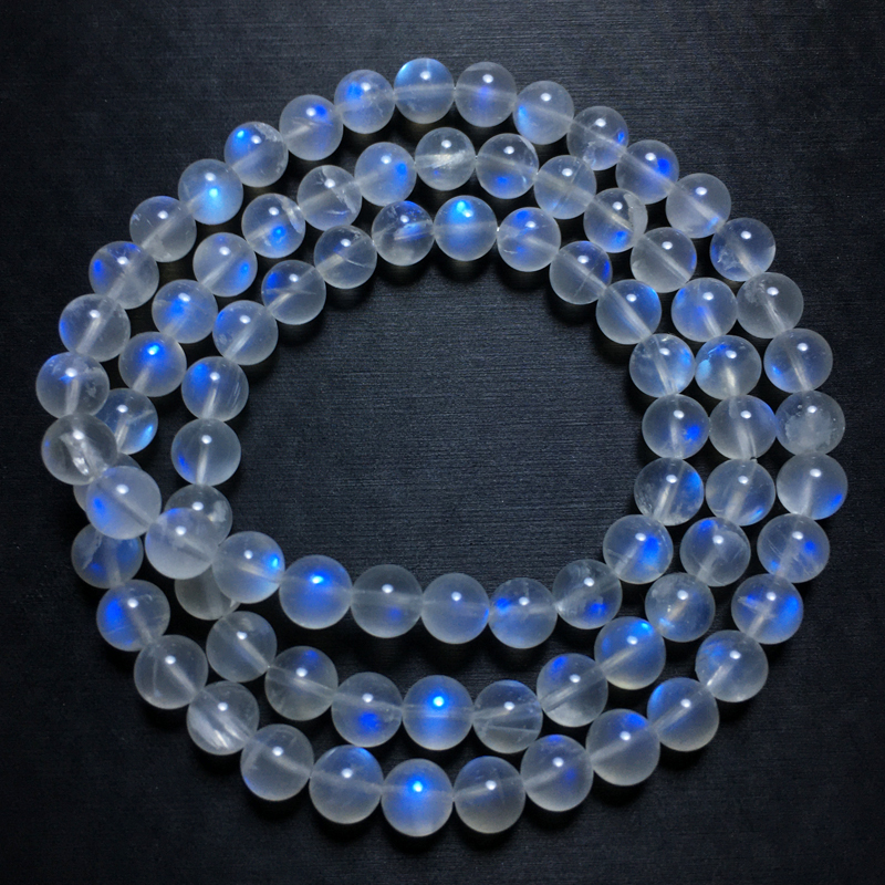 天然斯里兰卡冰种奶油体蓝月光石三圈手链蓝光月光宝石水晶饰品女