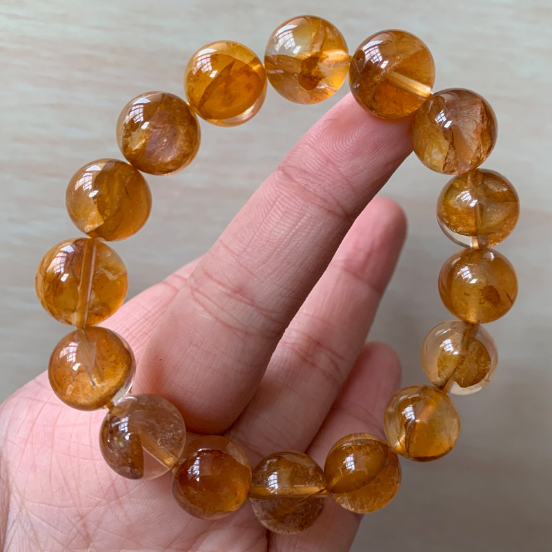 巴西天然原色黄胶花手链红鸩羽矿种黄色幽灵异象水晶饰品手串女