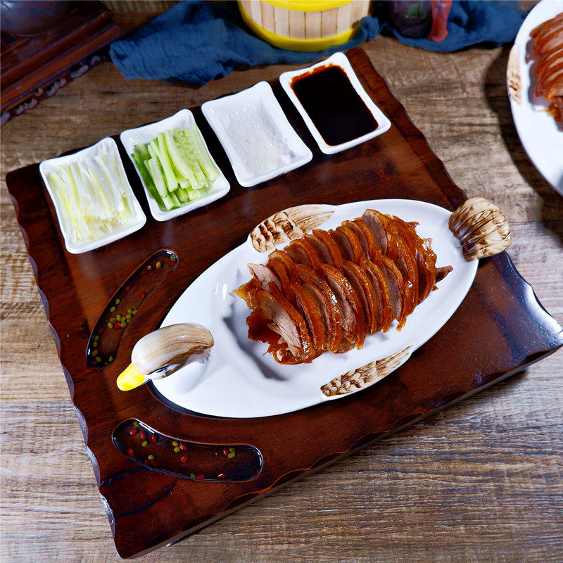 5烤鸭盘子酒店特色盘创意意境菜盘婚宴密胺餐具装北京烤鸭专用鸭盘已