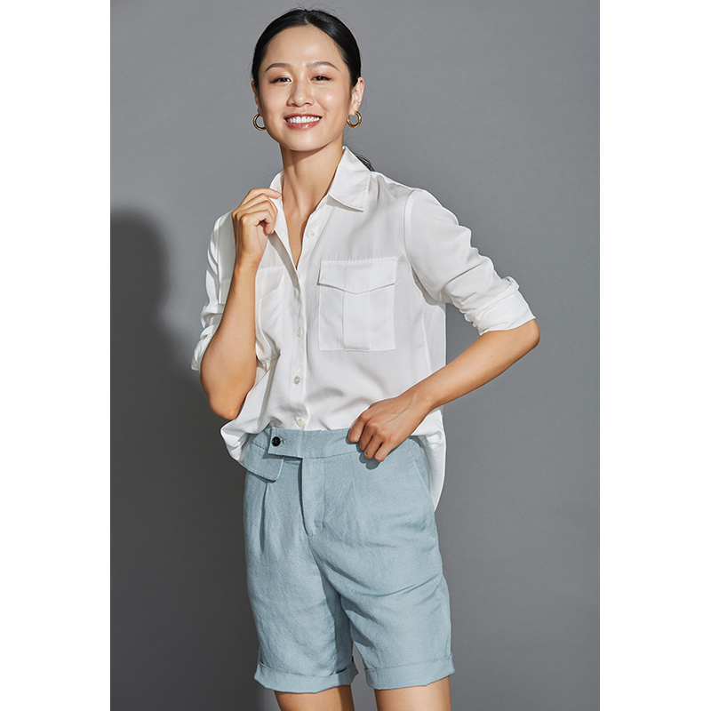 趁早SHAPE王潇私服天丝口袋长袖衬衣 时尚简约气质ol百搭修身衬衫在类目 女装/女士精品, 衬衫中 - 来自Buy2taobao.com提供专业的淘宝代购服务
