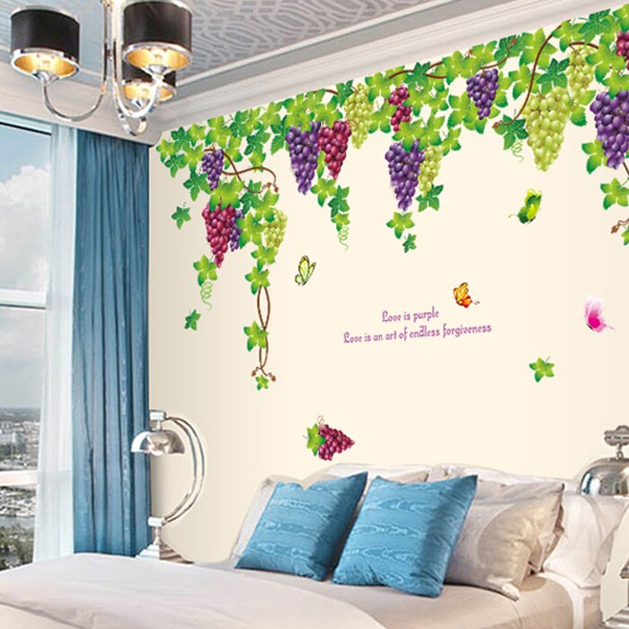 风景水果墙贴画 卧室客厅沙发电视墙背景大面积彩色葡萄树墙贴纸