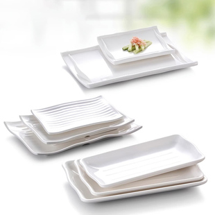 A8白色密胺盘子商用烧烤盘烤肉盘牛肉火锅餐具菜盘长方盘仿瓷餐具