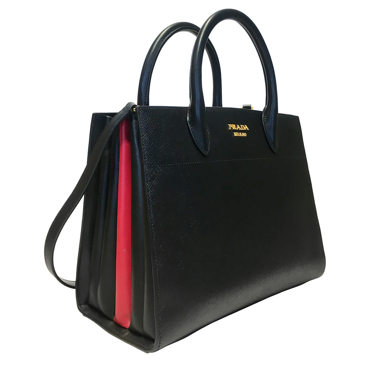 [9.8新]普拉达prada女式黑拼红色手提单肩风琴包vx43