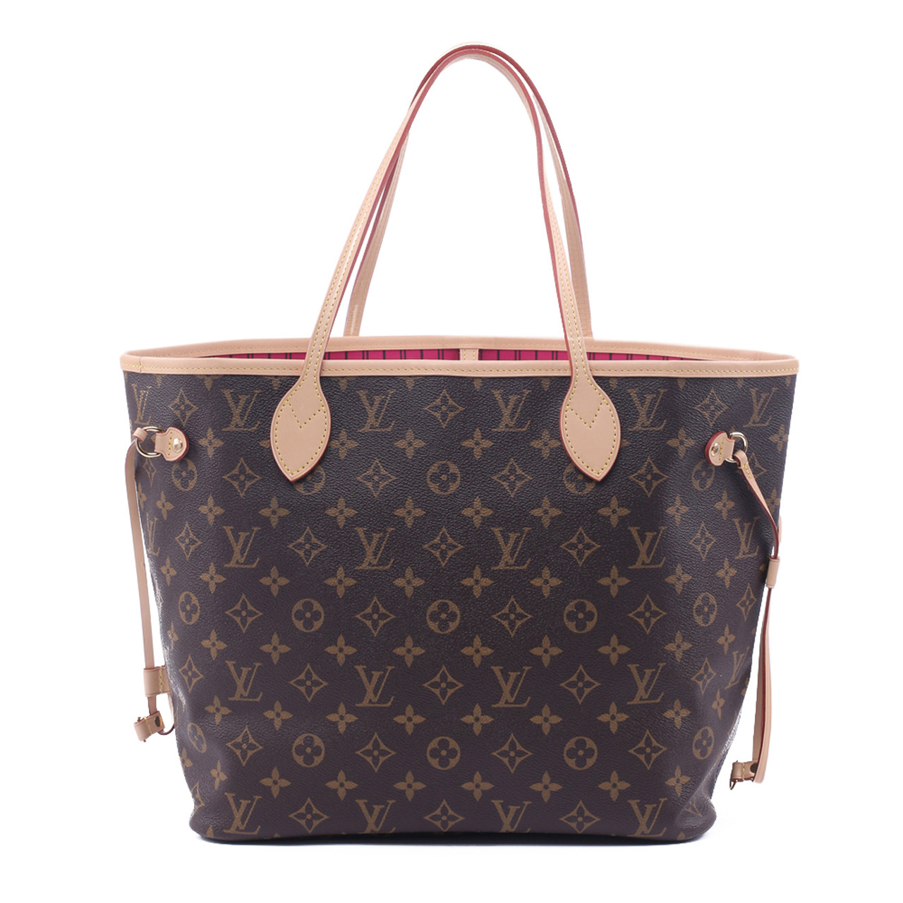【99新】未使用 lv neverfull 中号 老花内拼牡丹粉手袋