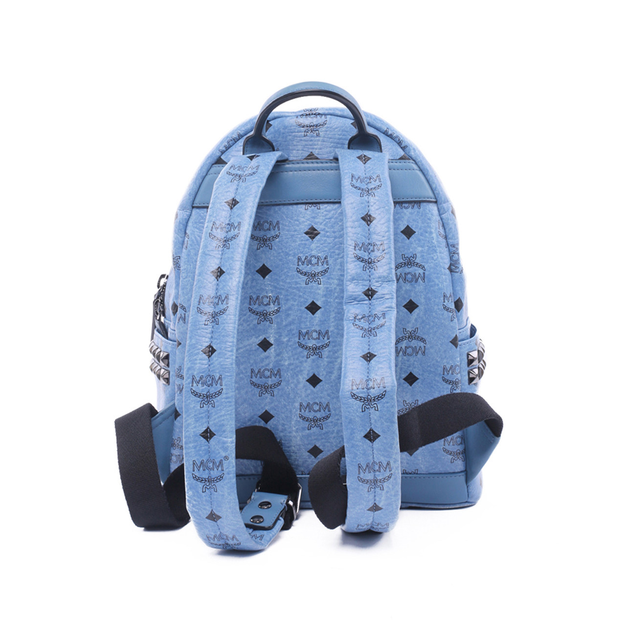 【9新】mcm 蓝色侧柳钉小号双肩包 无尘袋无身份卡