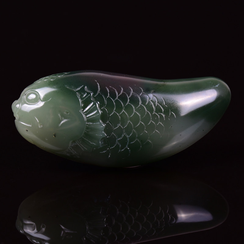 37.18g 紫绿玛瑙 神仙鱼摆件 省级玉雕大师冀克正大师作品