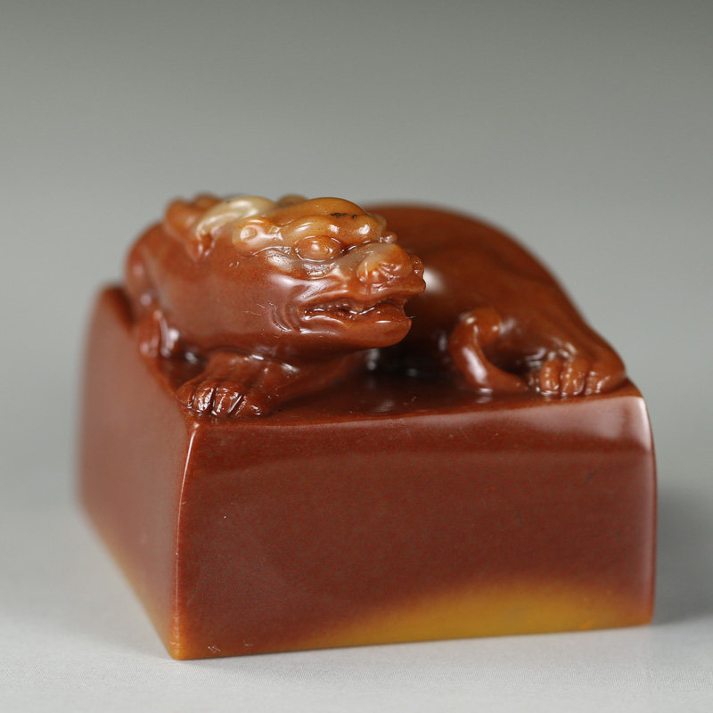 寿山三彩汶洋石 两件套精品【瑞兽】对章 印章 s3220