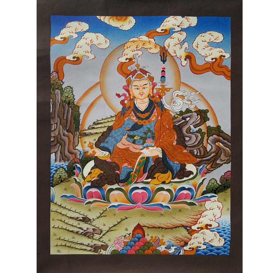 尼泊尔唐卡画师dorje lama作品彩绘描金莲花生大士独尊唐卡5057