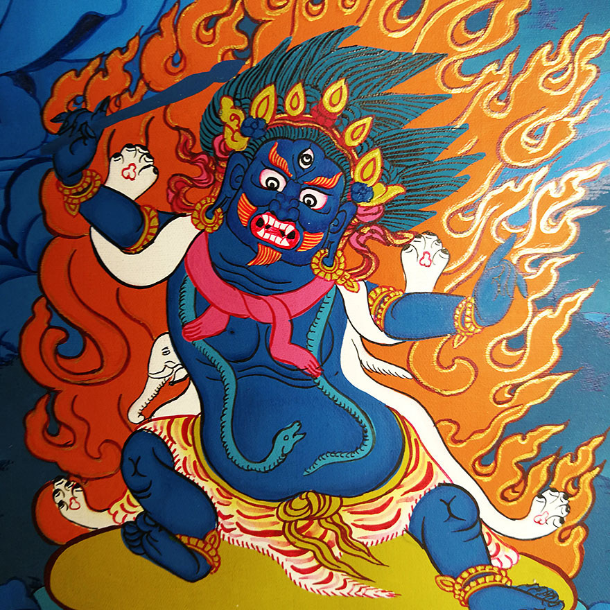 描金十一面千手观音坐像多尊蓝唐唐卡尼泊尔kunsang lama彩绘5082