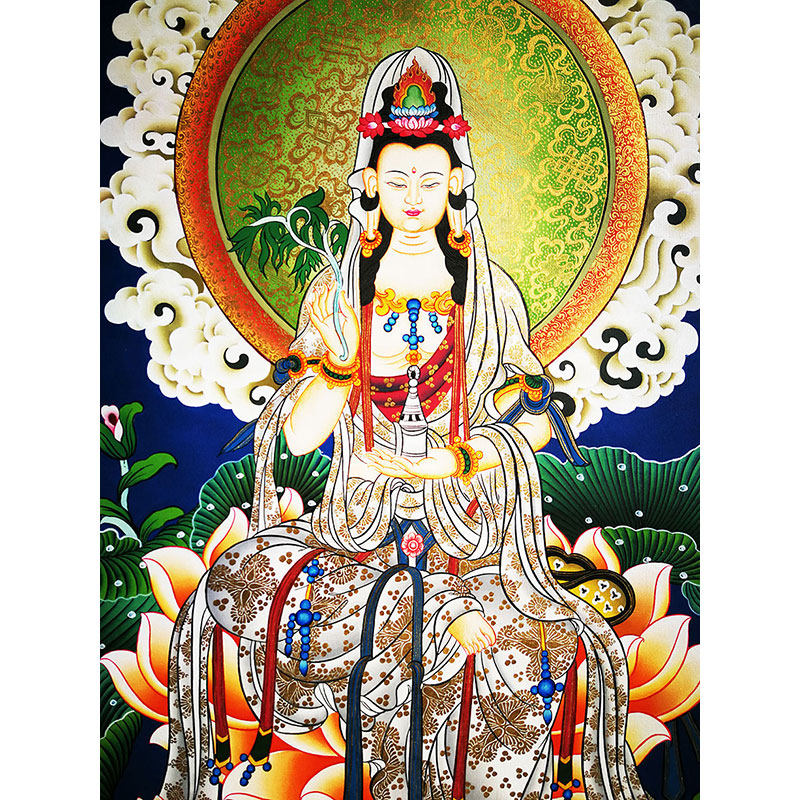 唐密彩绘描金杨柳观音唐卡1335 gyamcho lama作品
