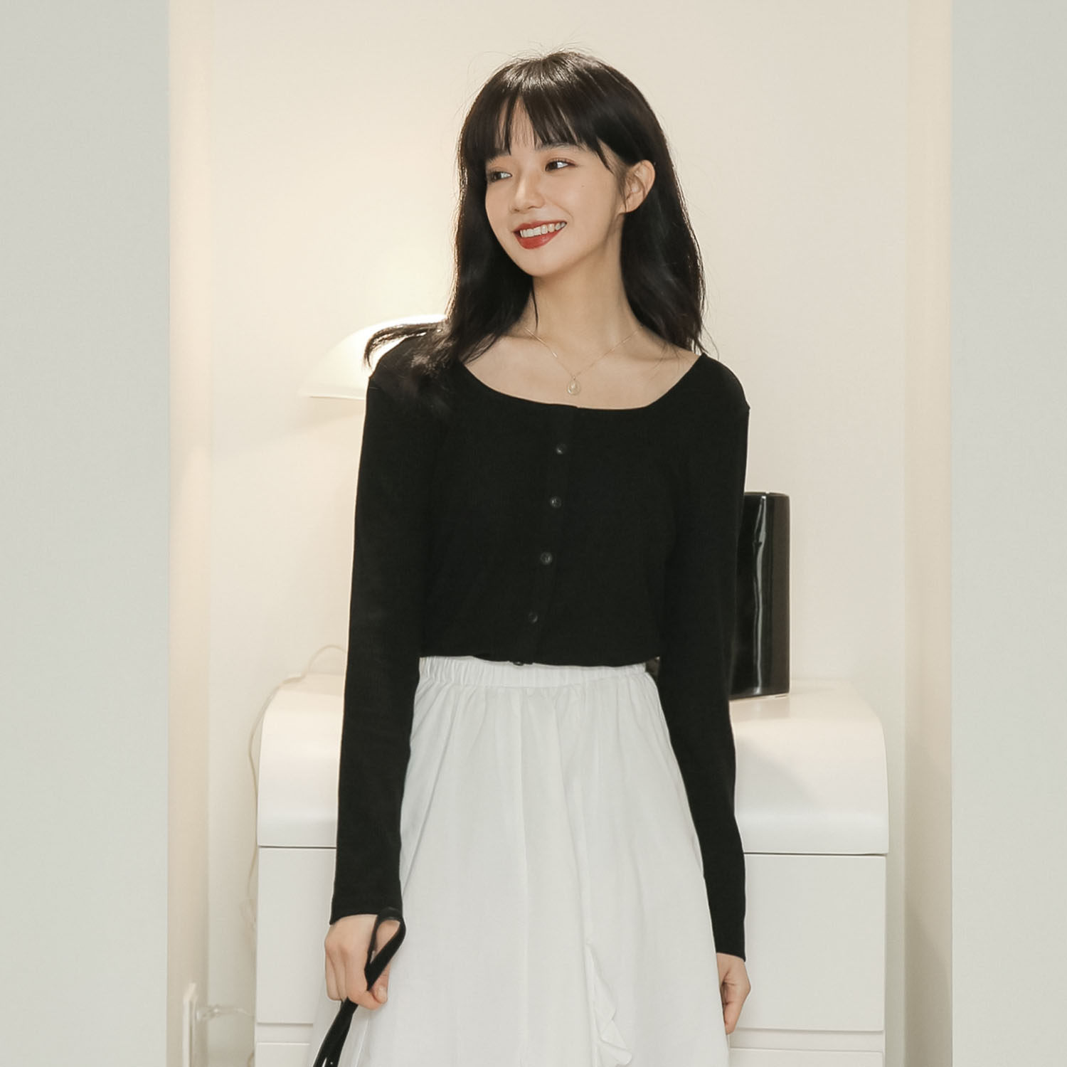 小春日和/法式方领t恤女 长袖上衣