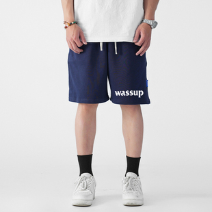 WASSUP HEODS潮牌短裤男生夏季国潮美式宽松运动直筒五分休闲裤子