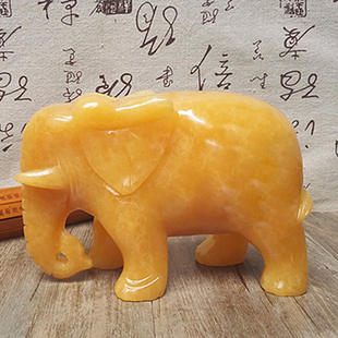 天然米黄玉大象摆件一对 客厅家居饰品新中式玉石玉雕摆件
