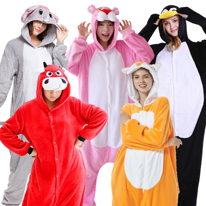 成人COS演出服装道具男女卡通动物表演粉红豹牛灰大象企鹅黄狐狸