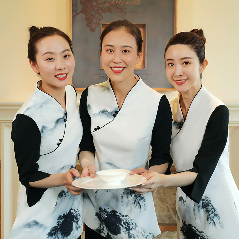 中式高端酒店服务员工作服女餐饮中餐厅长袖饭店茶楼工装夏季147
