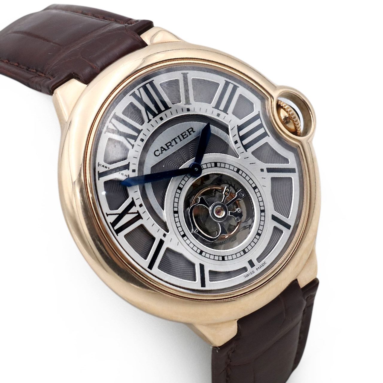 [95新]卡地亚18k玫瑰金手动机械男表 陀飞轮