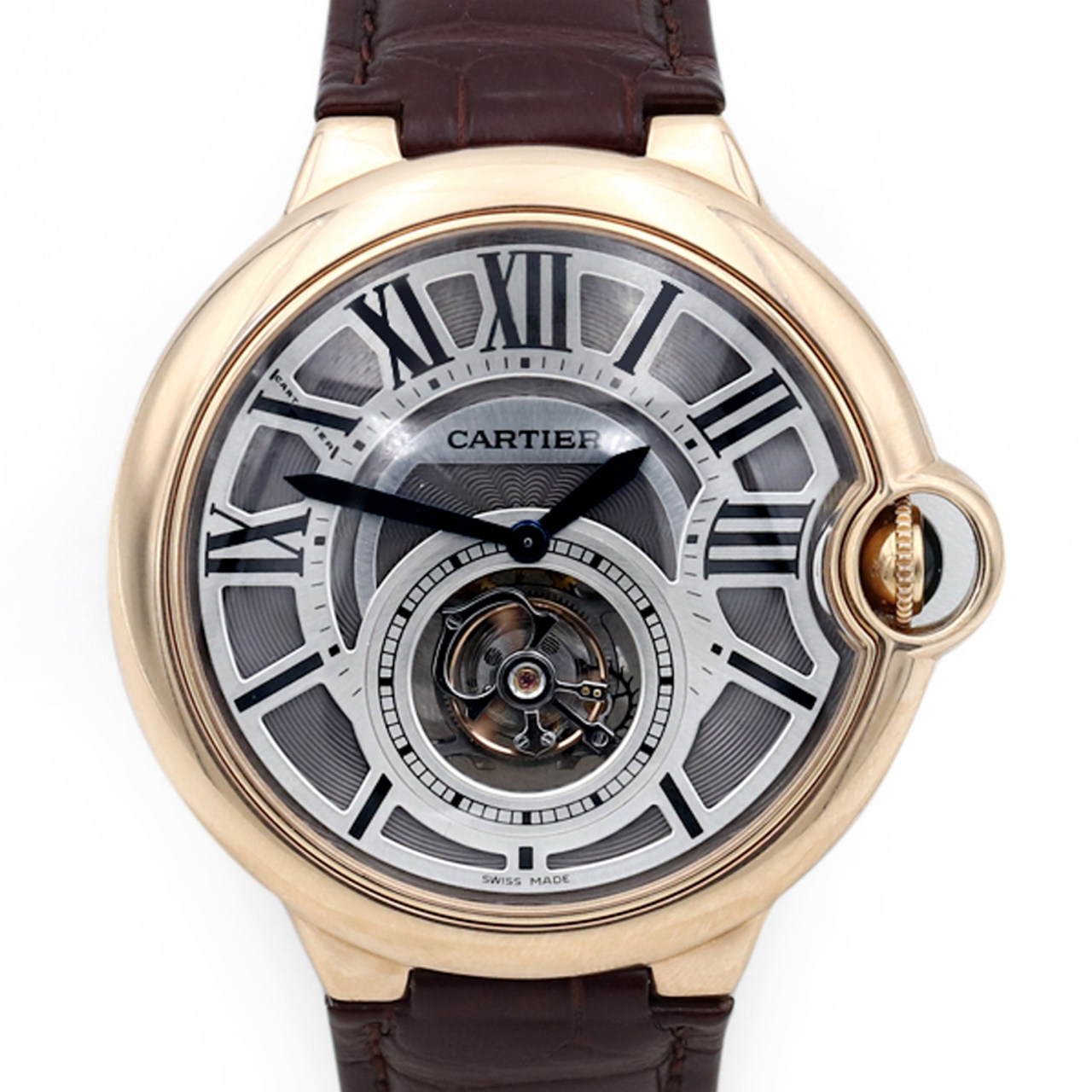 [95新]卡地亚18k玫瑰金手动机械男表 陀飞轮