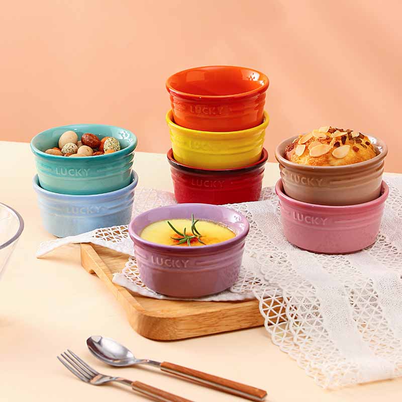 法式彩虹陶瓷舒芙蕾烤碗空气炸锅烤箱用焦糖布丁碗蛋糕甜品碗餐具