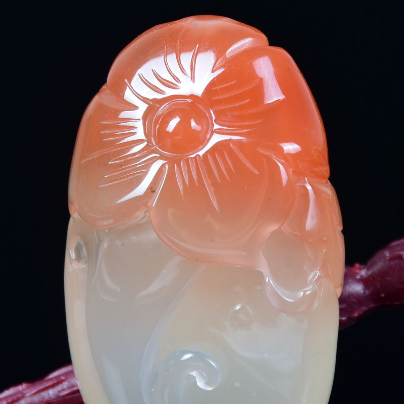 19.32g 紫绿玛瑙 出水芙蓉挂件【省级玉雕大师董学中作品】