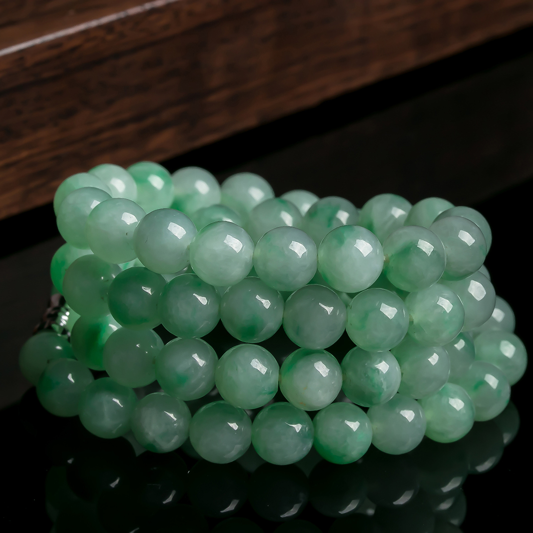 天然翡翠a货圆珠项链 50.61g