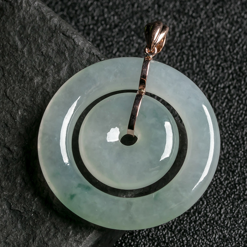 18k金镶嵌冰种飘花子母平安扣吊坠 12.96g