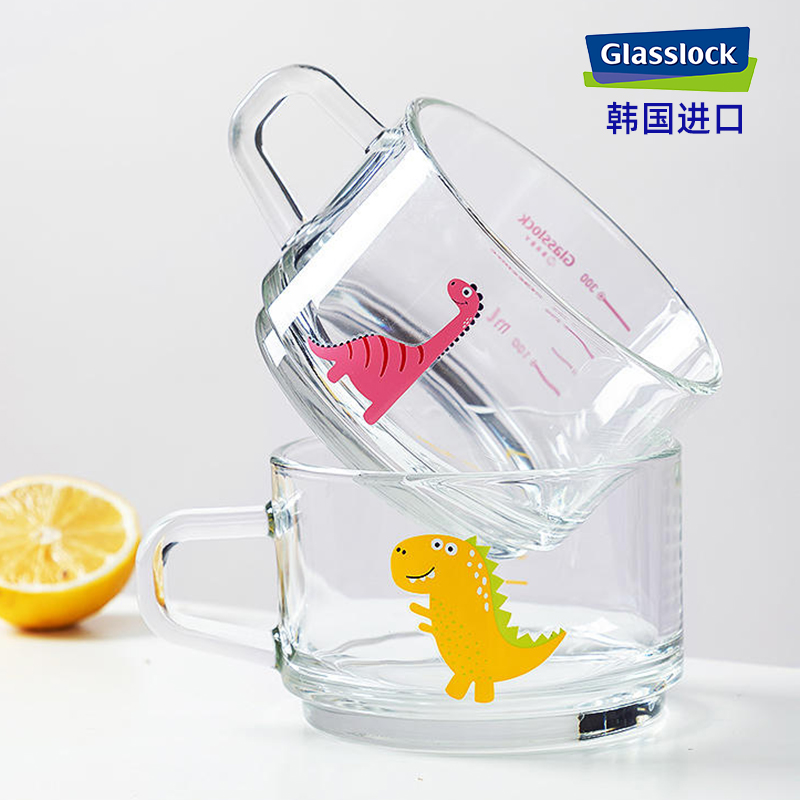 Glasslock进口玻璃早餐杯卡通印花水杯微波加热少女儿童杯子450ml