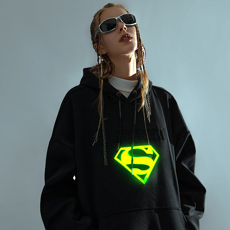 nuthink x dc超人联名欧美潮牌国潮卫衣男潮加绒连帽镭射反光外套