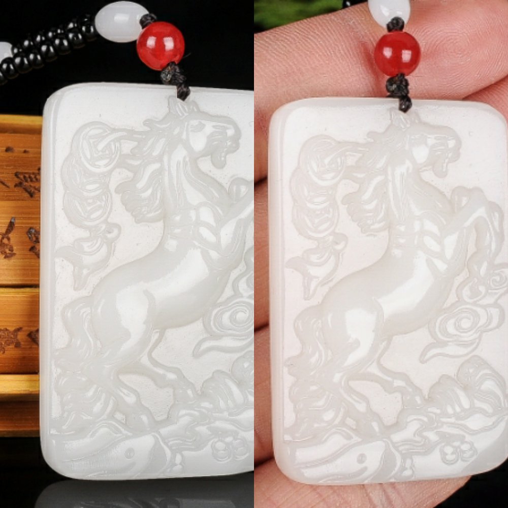 和田玉生肖马挂件白玉马吊坠马上有钱牌男女玉石马到成功玉坠天然