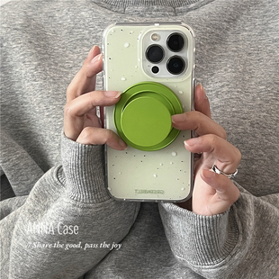 ANNACASE韩国ins风小众绿色泼墨磁吸支架手机壳适用于iPhone15pro新款14promax苹果13pro全包12防摔15保护套