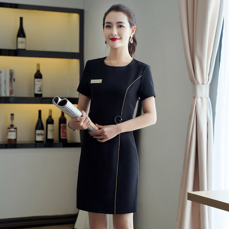 高端珠宝店工作服女套装美容院前台职业装黑色工服连衣裙气质夏装