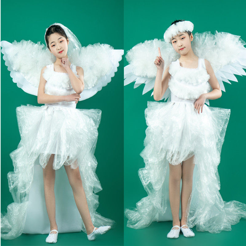 走秀环保天使服装女童手工制作diy自制幼儿园t台创意时装亲子表演