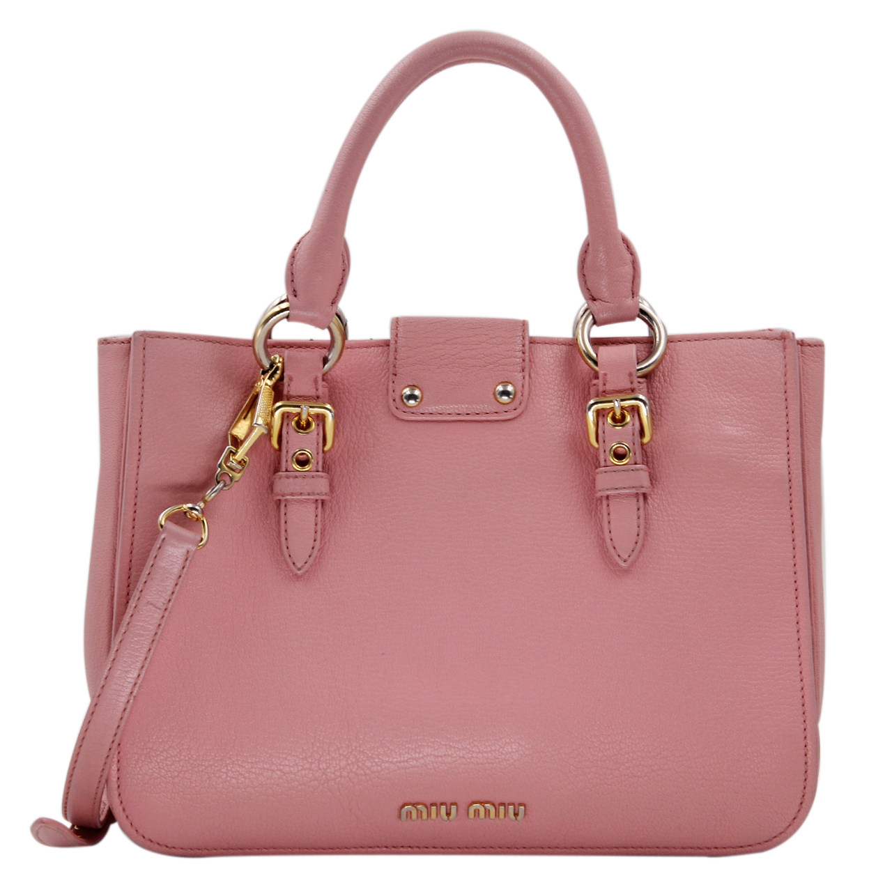 9.5新〕缪缪miumiu女士樱花粉牛皮手提包