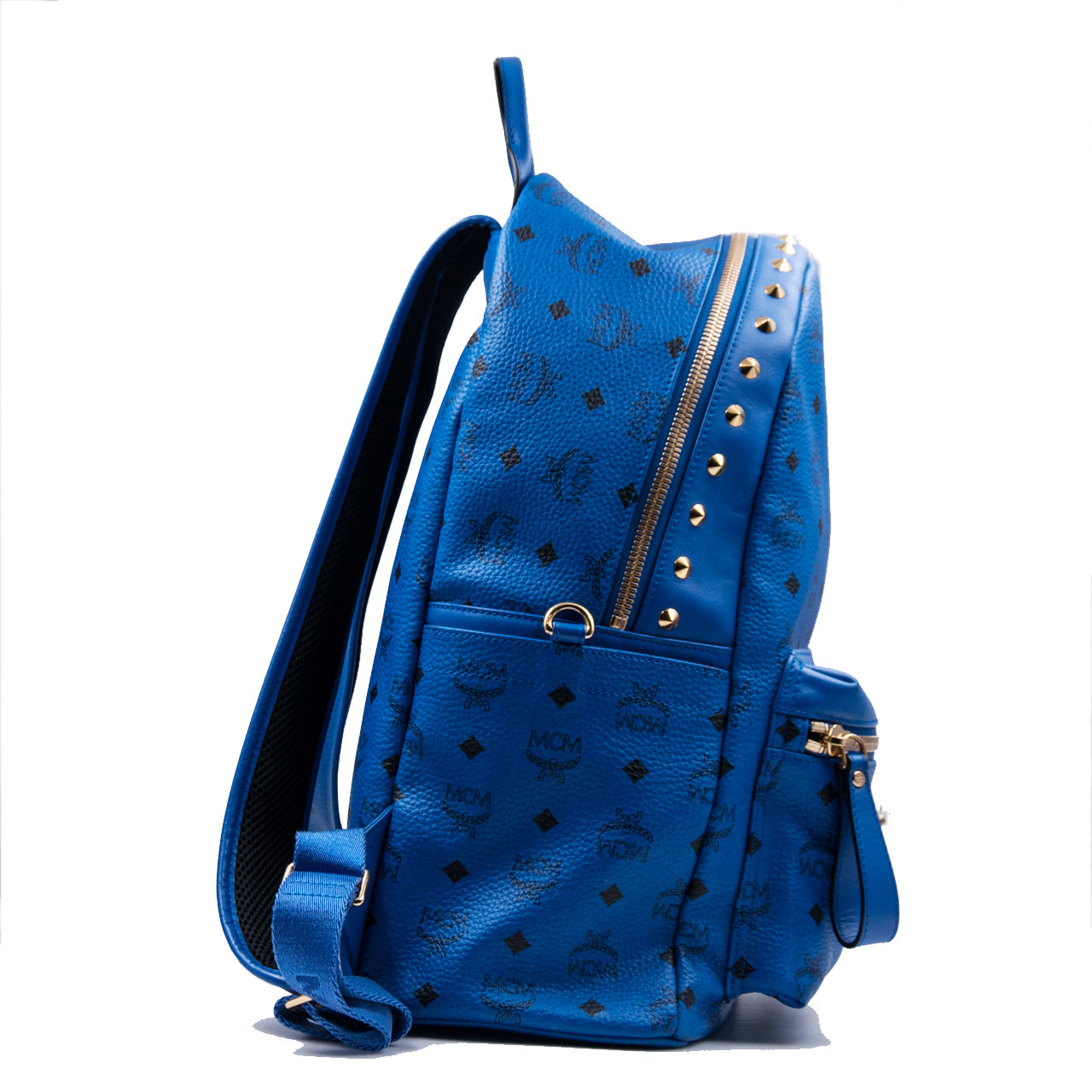 9.9新〕mcm中性蓝色皮革stark backpack新款双肩包