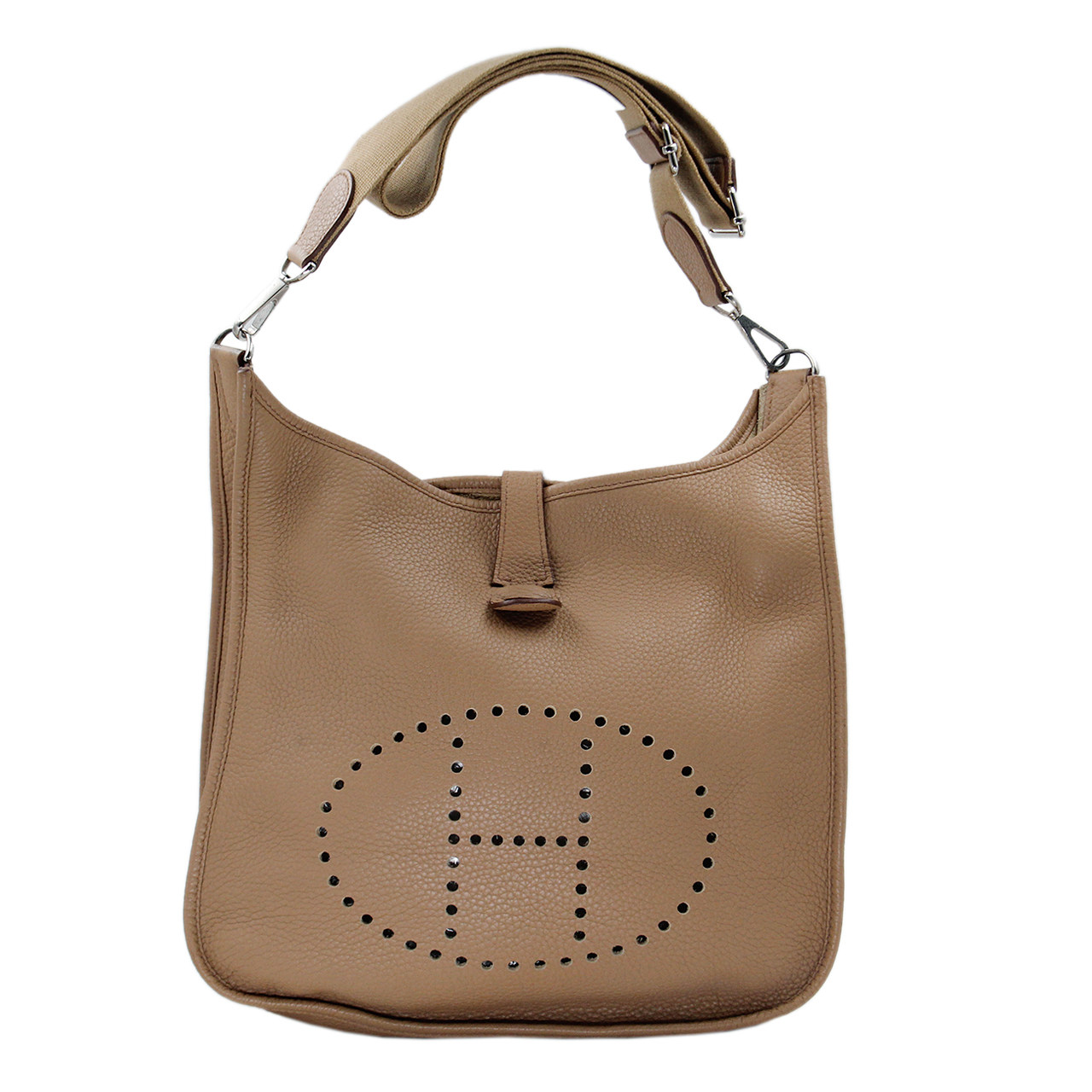 9.5新〕爱马仕hermes女士evelyn系列卡其色单肩斜挎包