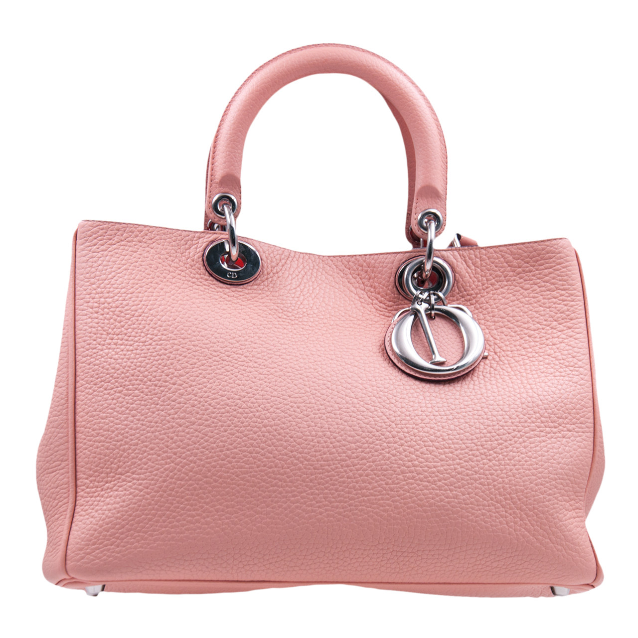 9.5新〕迪奥dior女士肉粉色牛皮荔枝纹拼色vip手提包