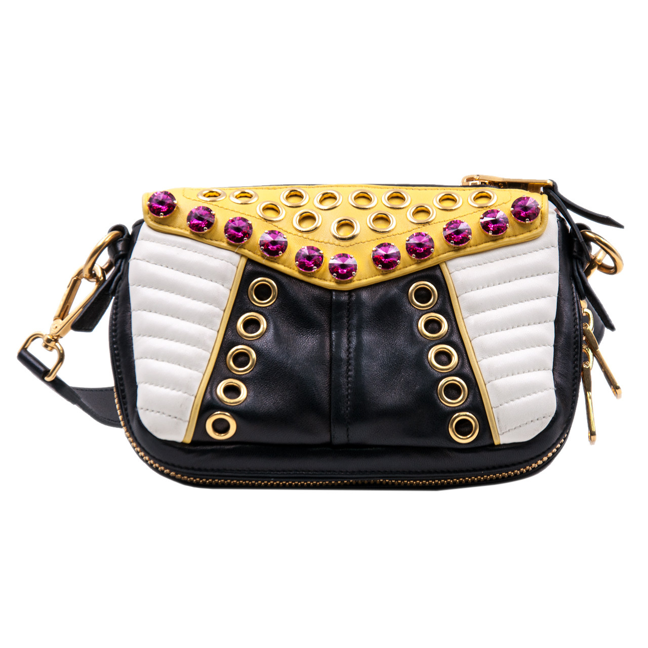 9.5新〕 缪缪miumiu女士牛皮拼色水钻单肩斜挎包