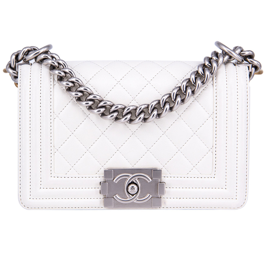 9.5新〕香奈儿chanel女士白色羊皮le boy单肩斜挎包