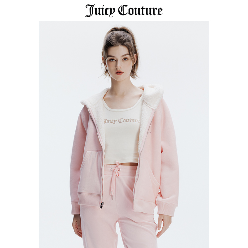 Juicy Couture橘滋外套女冬季新款双面穿仿羊羔毛厚款天鹅绒夹克