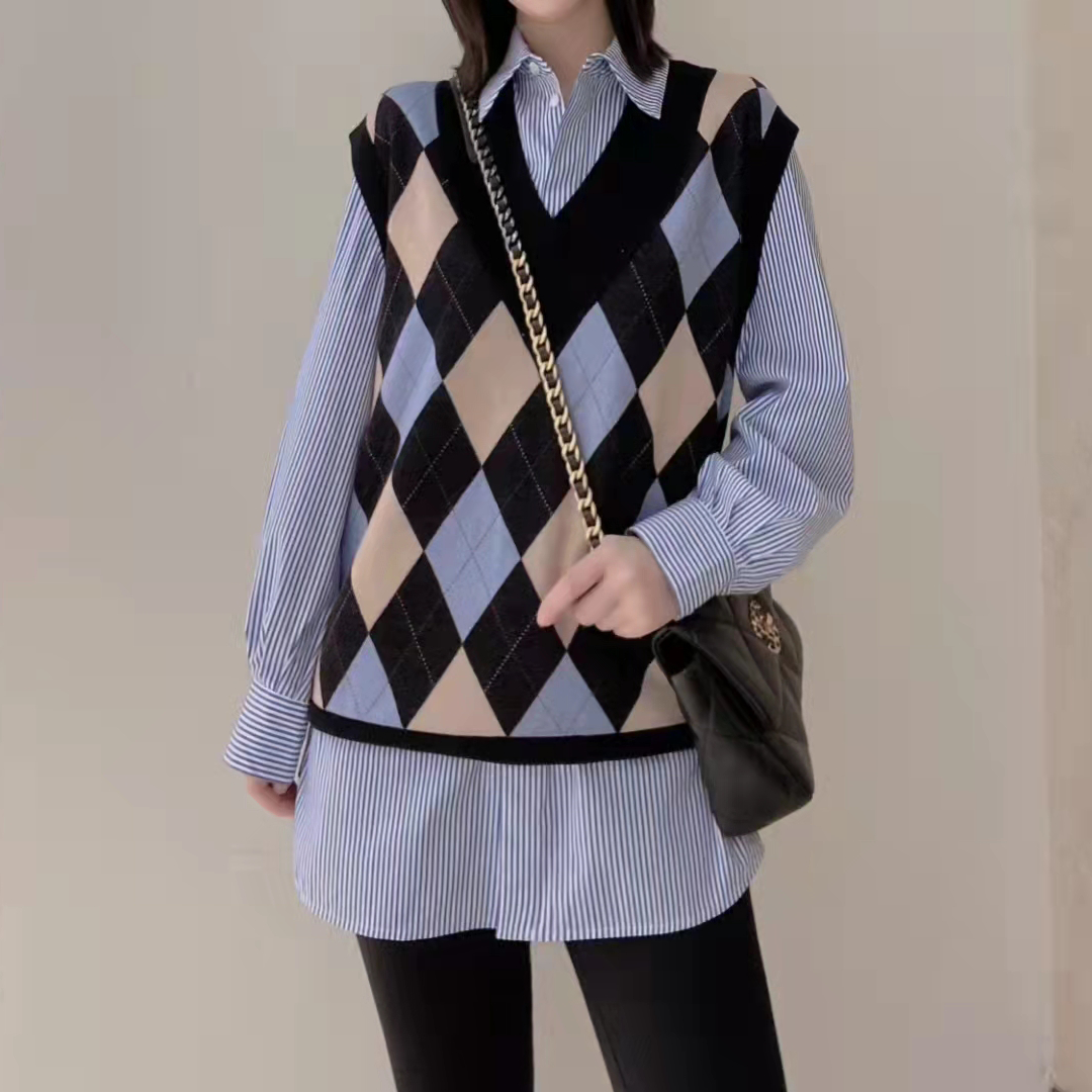 2021年阿玛施新特专柜正品秋冬新款百搭菱格羊毛无袖针织背心马甲