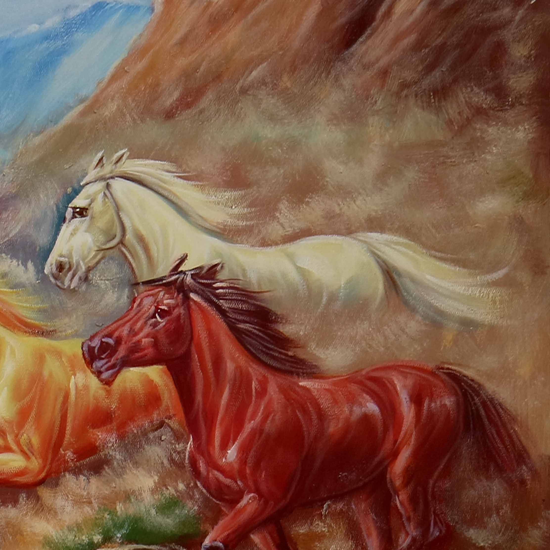 【双十二】 刘敏 《八骏雄风2》 125x62cm大幅 布面油画