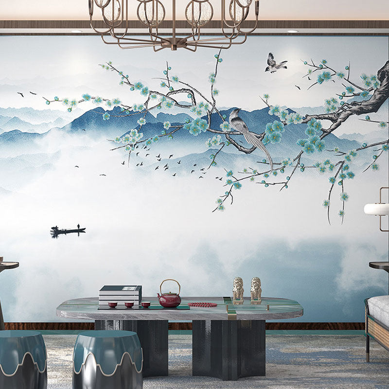 印加绣独绣墙布新中式刺绣电视背景墙梅花壁画床头花鸟独秀壁布