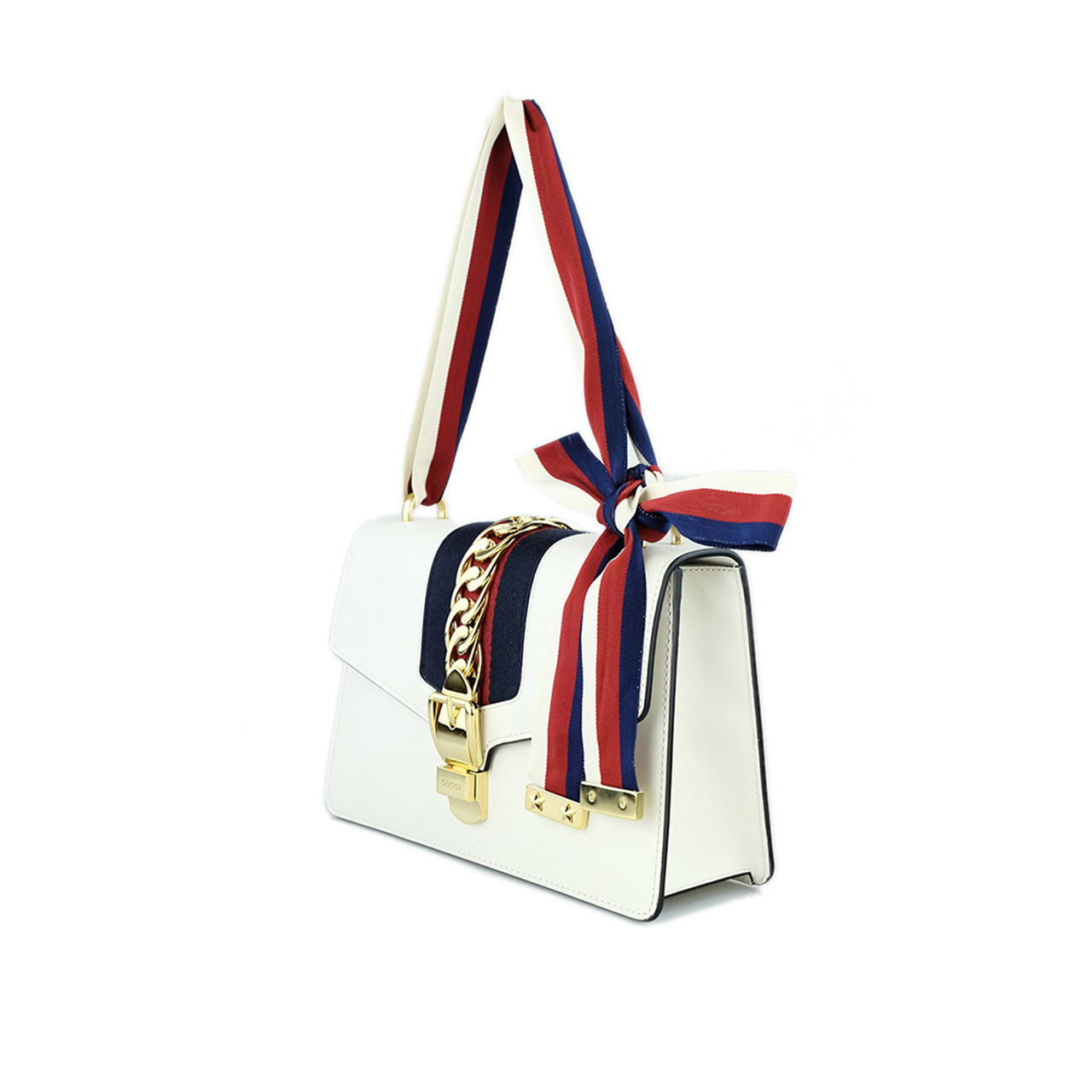 [即拍即得][9.8新]古驰gucci女士sylvie白色绸带包手提包高端好货